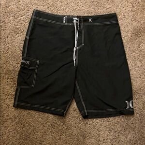 Hurley Men's Black Board Shorts with White Accents